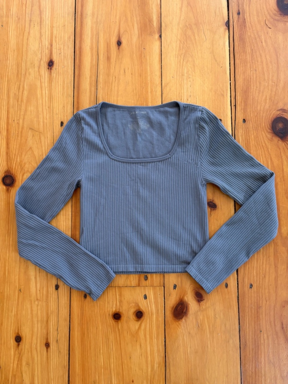 Pink Rose Gray Ribbed Long Sleeve Crop Top XS/S